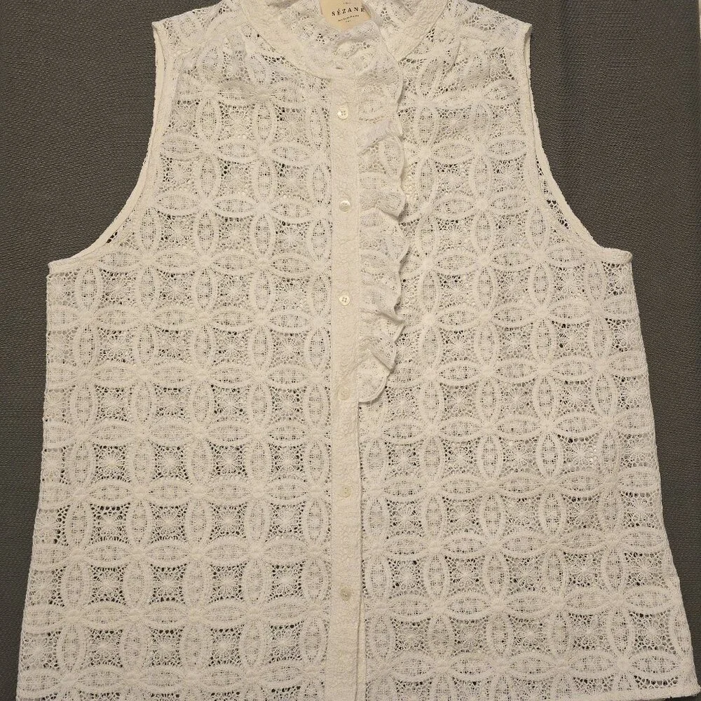 Sezane Celinda Shirt Plain Ecru Guipure - Picture 4 of 11
